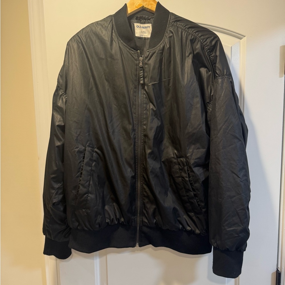 Old Navy Black Bomber Jacket with Ribbed Details